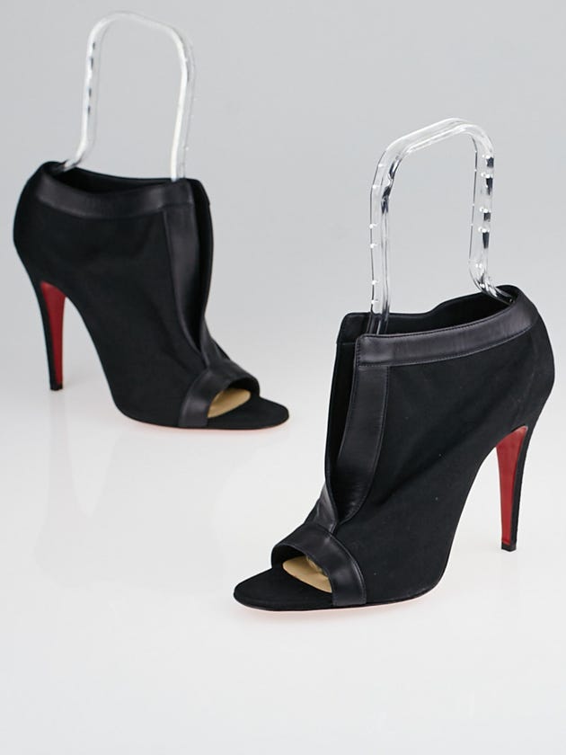 Christian Louboutin Black Canvas and Leather Chaotic 100 Peep Toe Ankle Boots Size 8.5/39