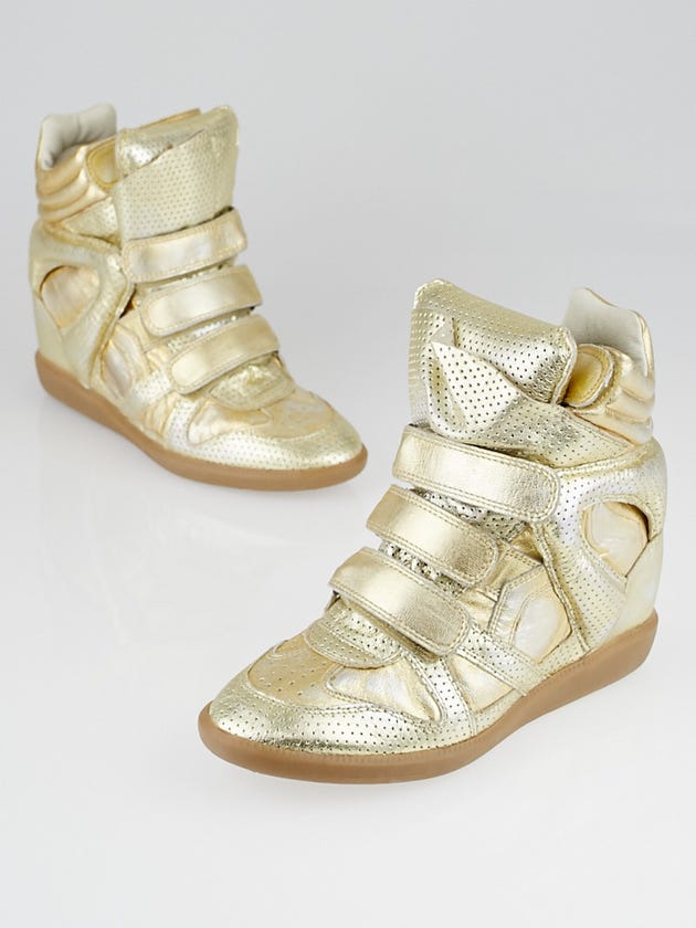 Isabel Marant Metallic Gold Leather Bird Sneaker Wedges Size 8.5/39