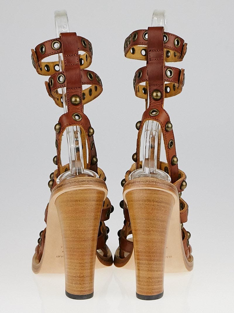 Isabel Marant Brown Studded Leather Lucie Sandals Size 8.5