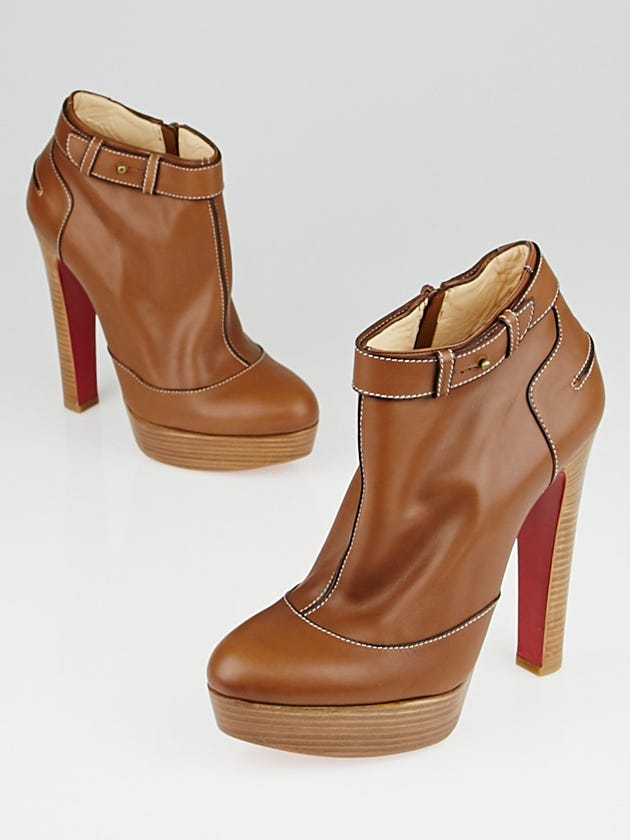 Christian Louboutin Brown Leather Et Dun Plato Ankle Boots Size 9/39.5