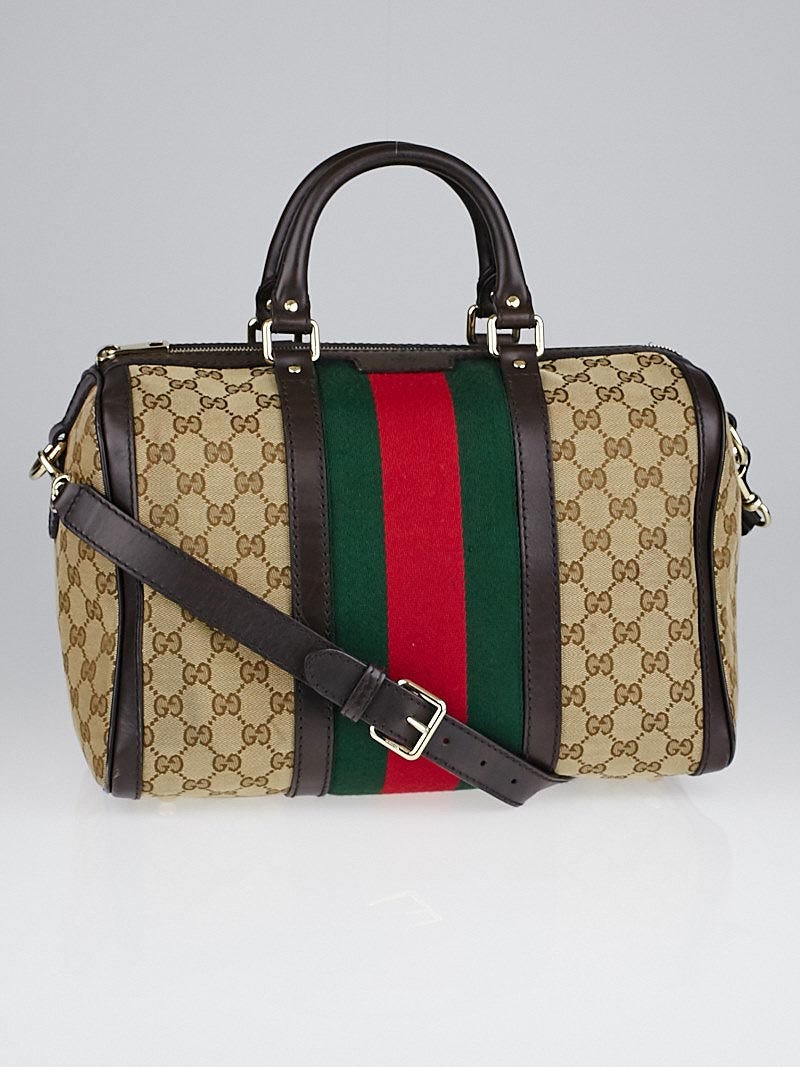 Gucci Black GG Canvas Vintage Web Medium Messenger Bag - Yoogi's Closet