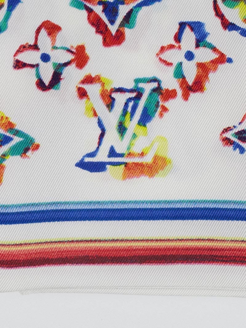 Louis Vuitton White Monogram Multicolore Silk Bandeau Scarf - Yoogi's Closet