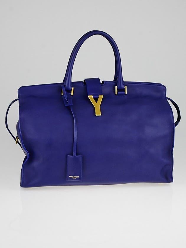 Saint Laurent Blue Calfskin Leather Large Cabas Y Bag