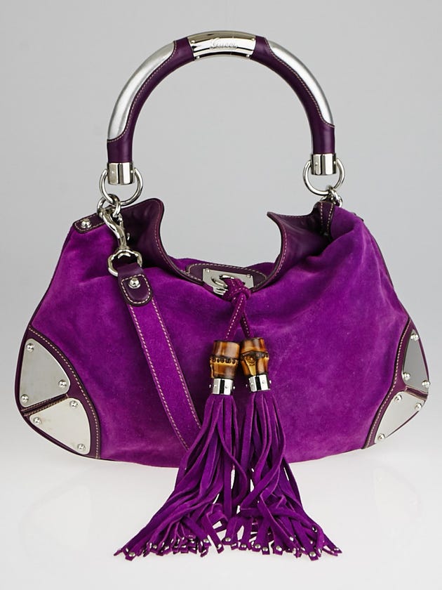 Gucci Purple Suede Leather Medium Babouska Indy Top Handle Bag