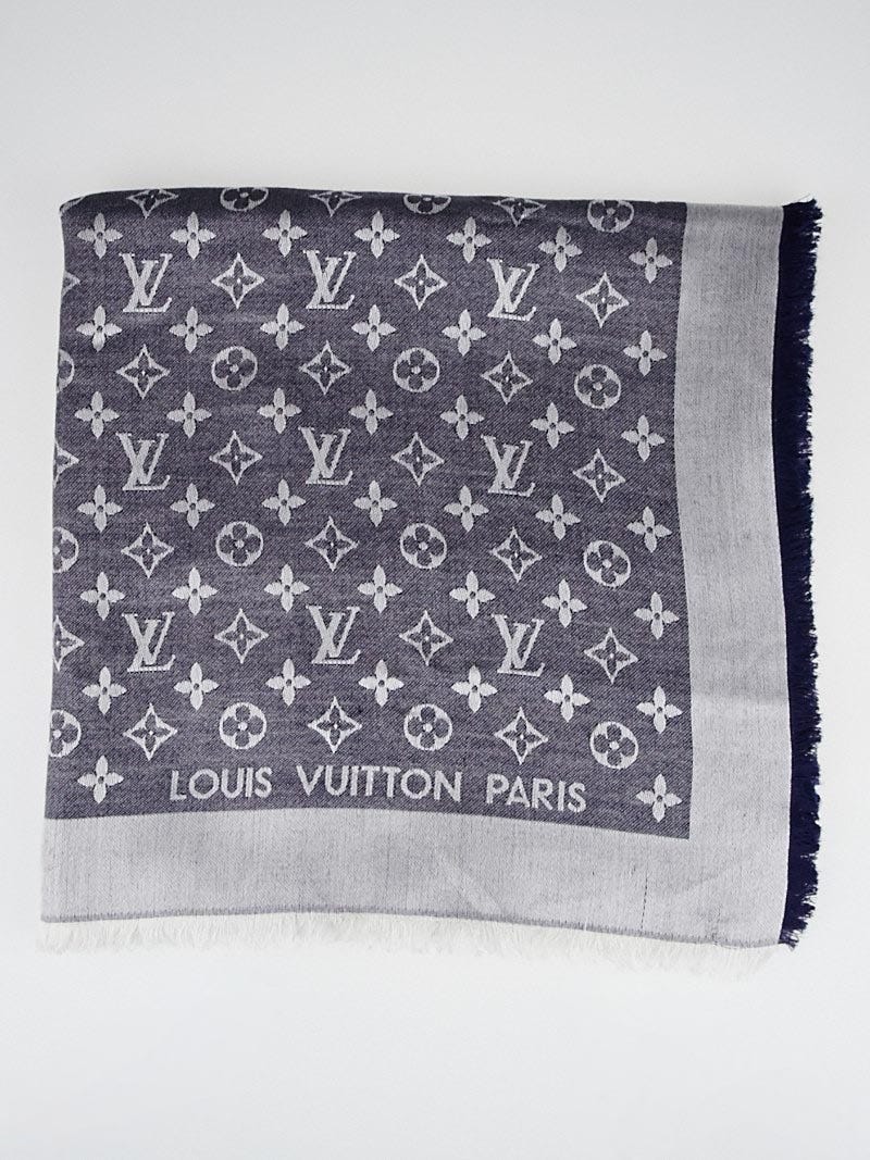 Louis Vuitton Blue Monogram Denim Silk/Wool Shawl Scarf