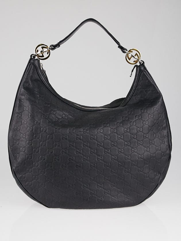 Gucci Black Guccissima Leather Twins Large Hobo Bag