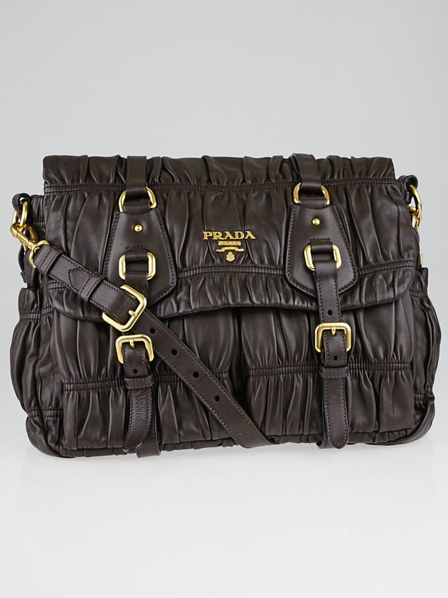 Prada Brown Nappa Dressy Gauffre Leather Messenger Bag BT0636