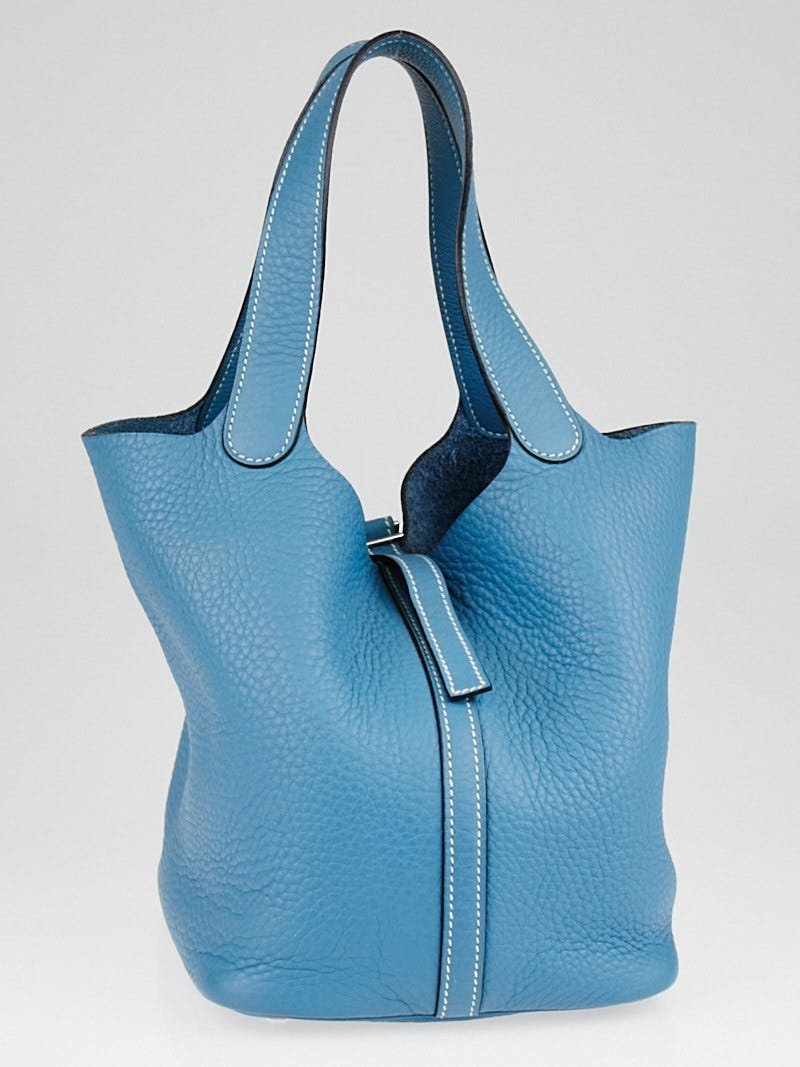 Hermes Bleu Brighton Clemence Leather Picotin MM Bag - Yoogi's Closet
