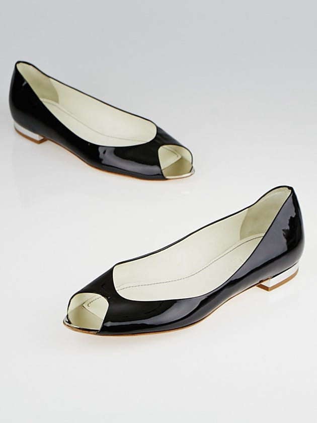 Chanel Black Patent Leather Peep-Toe Flats Size 8.5/39