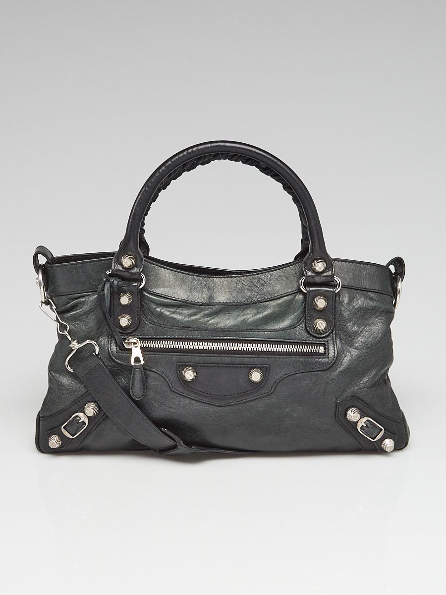 Balenciaga Black Lambskin Leather Giant 12 Silver Motorcycle First