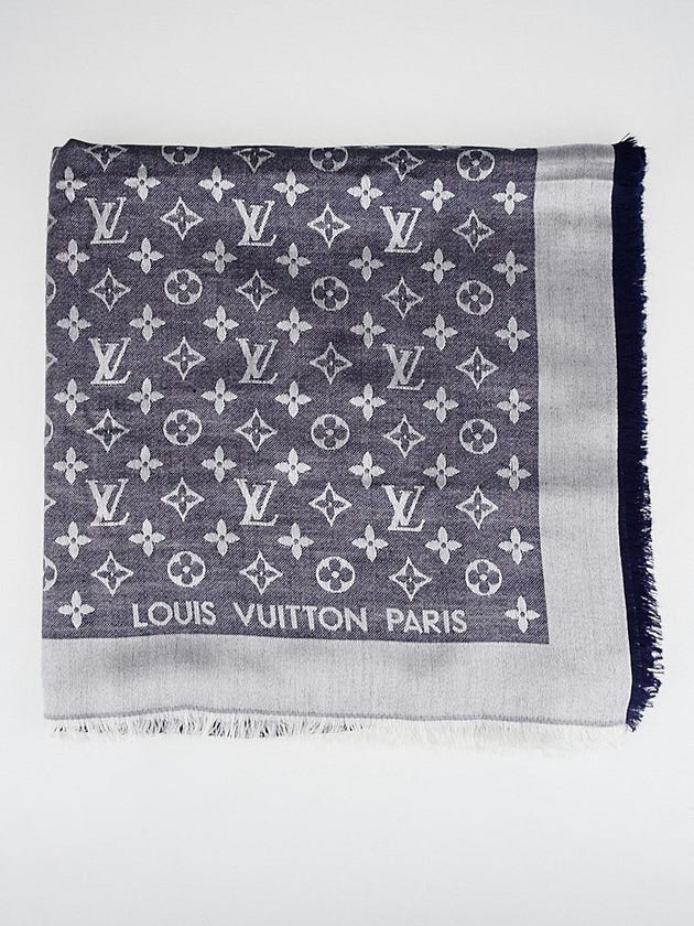 Louis Vuitton Blue Monogram Denim Silk/Wool Shawl Scarf