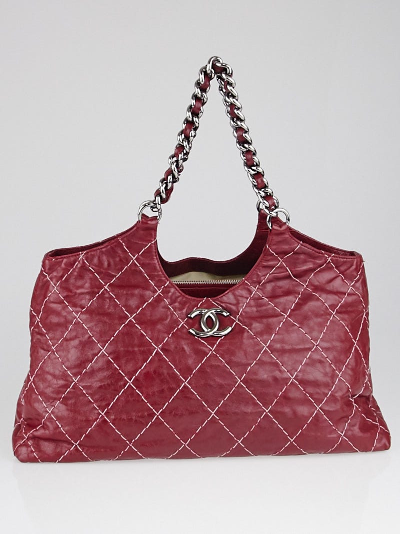 Chanel Red Stitched Quilted Leather Large Chain Handle Tote Bag