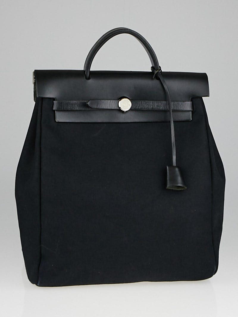 Hermes 30cm Black Canvas/Leather Herbag PM 2-in-1 Bag  display picture 1