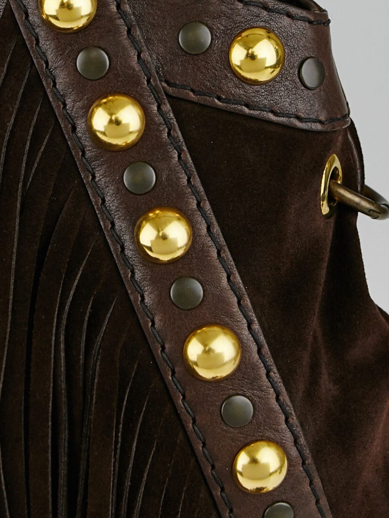Gucci Brown Suede Leather Babouska Heart Studded Bag