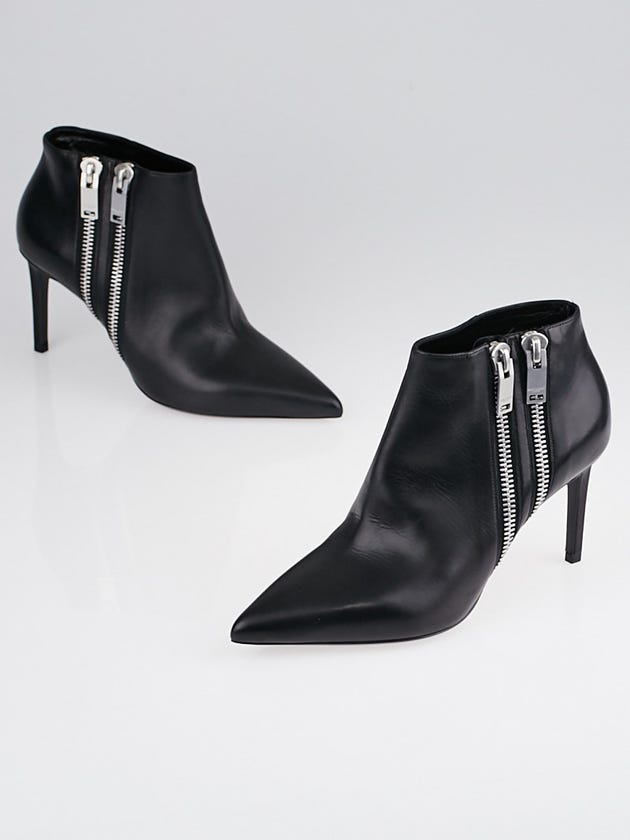 Yves Saint Laurent Black Calfskin Leather Double Zip Booties Size 7.5/38