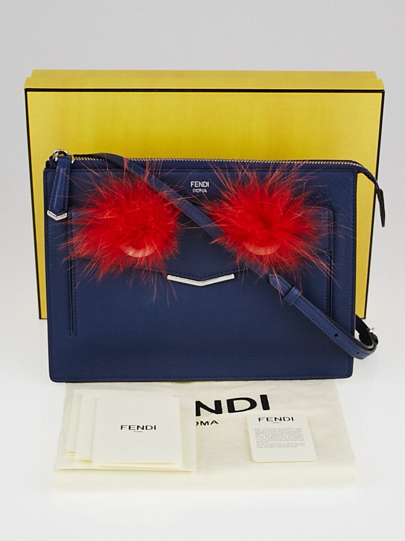 Fendi Blue Leather Monster Clutch Bag 8M0362 Yoogi s Closet