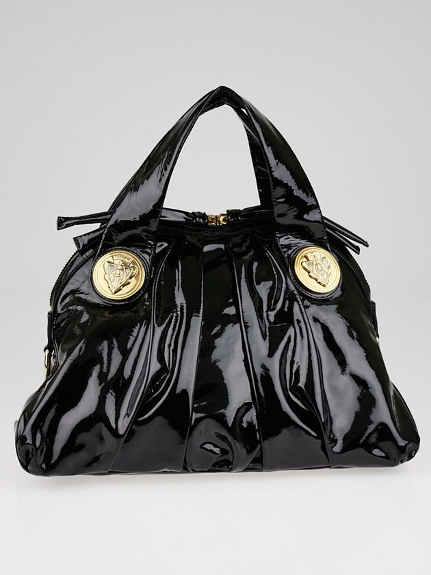 Gucci Black Patent Leather Hysteria Top Handle Tote Bag