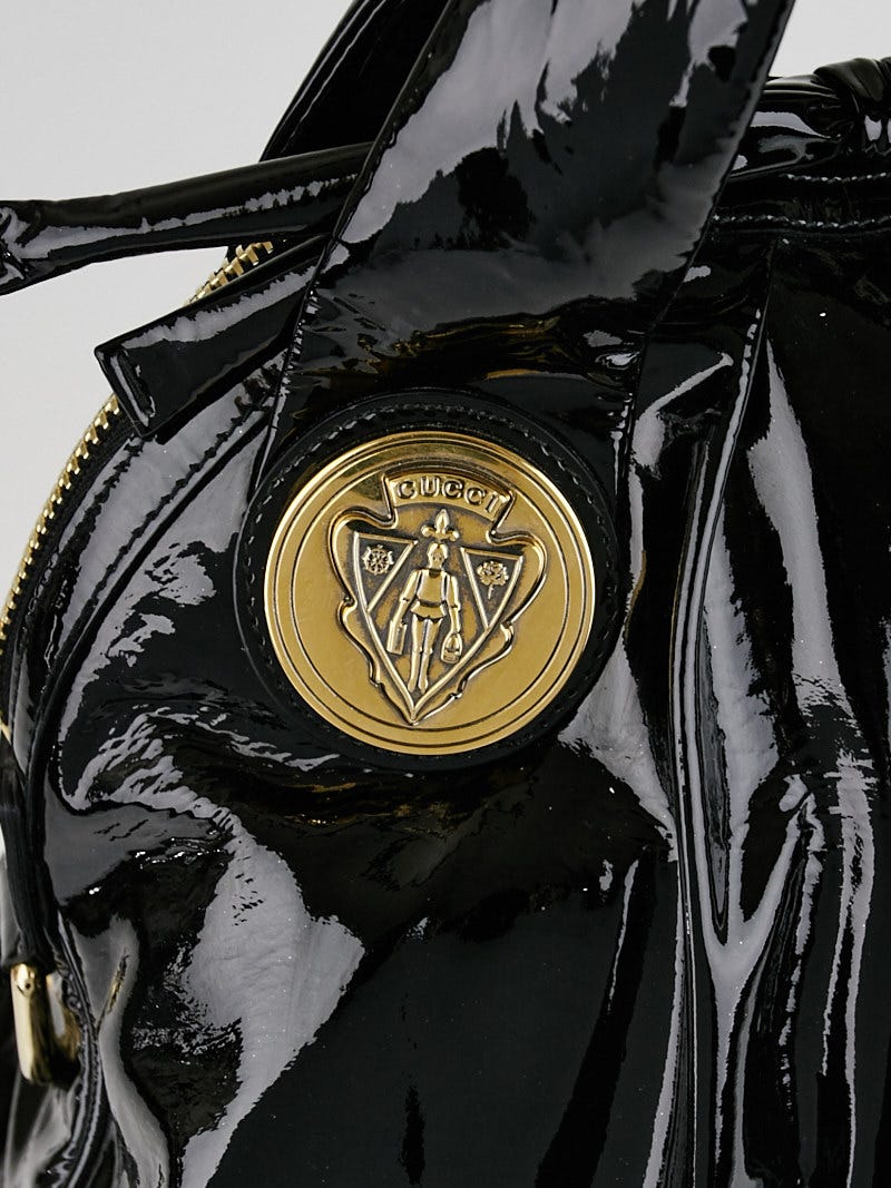 Gucci Black Patent Leather Hysteria Top Handle Tote Bag