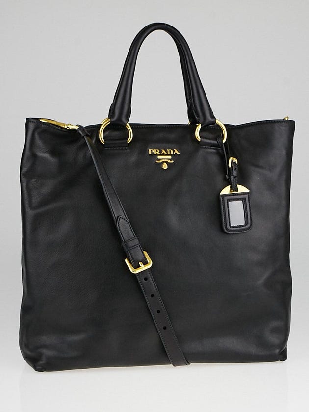 Prada Black Soft Calf Leather Large Shopping Tote Bag BN1713