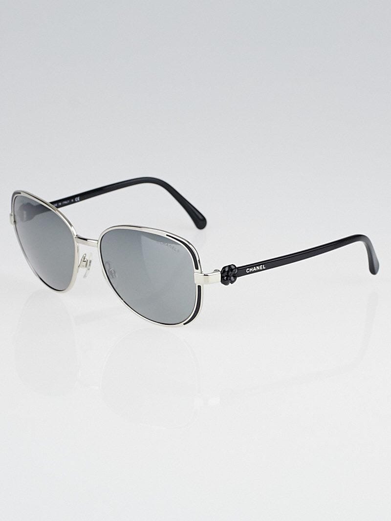 Chanel Black Metal Frame Camellia Sunglasses - 4187 - Yoogi's Closet