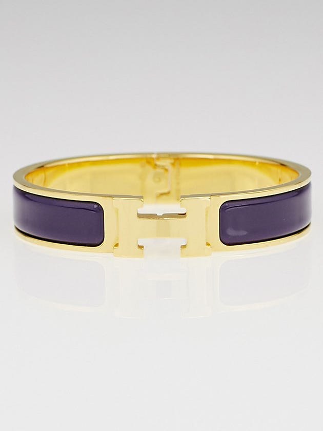 Hermes Dark Purple Enamel Gold Plated Clic H PM Narrow Bracelet 