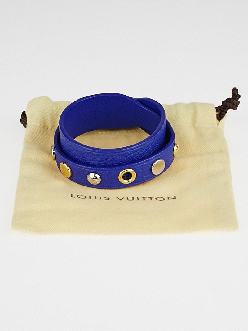 Louis Vuitton Blue Leather Wrap Spike It Bracelet Size 17