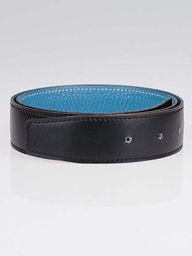 Hermes 32mm Black Box/Blue Jean Clemence Leather Belt Strap Size 70