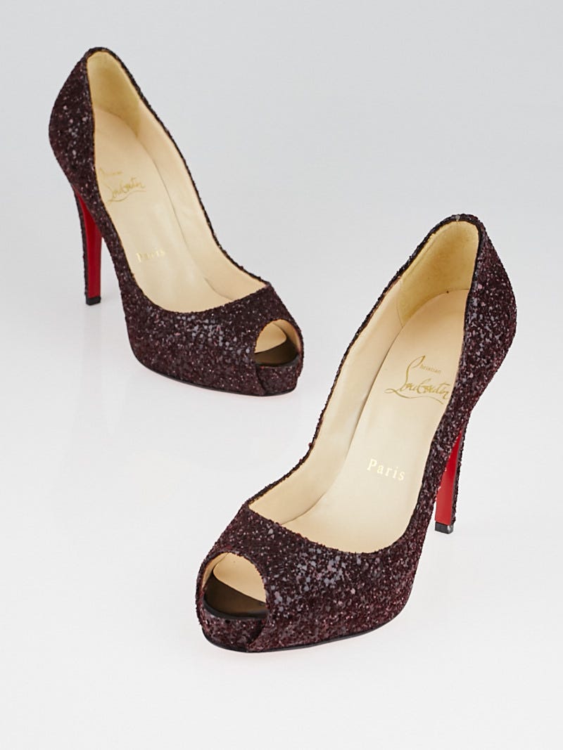 Christian Louboutin Plum Glitter Very Prive 120 Peep Toe Pumps Size 6.5 37 Yoogi s Closet