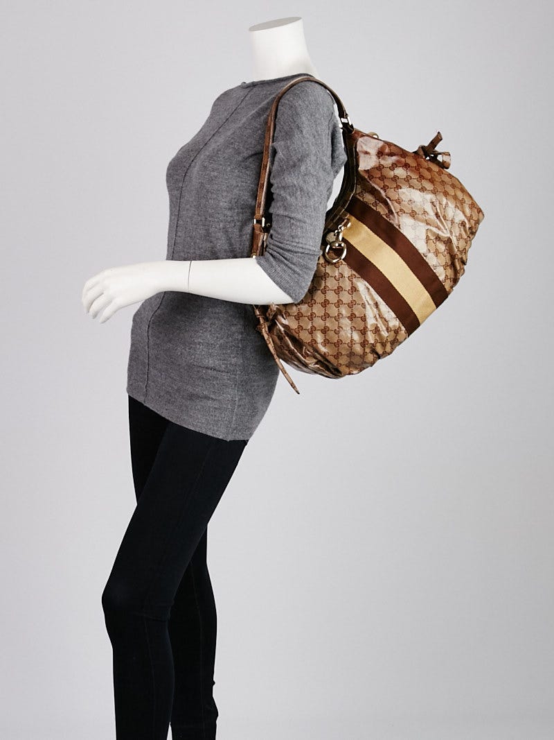 Gucci Beige/Ebony GG Crystal Coated Canvas Vintage Web Hobo
