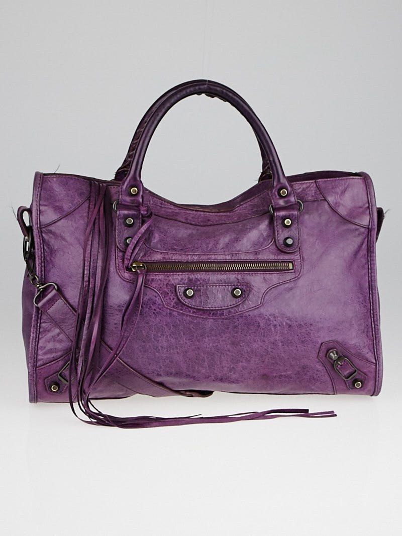 Balenciaga Raisin Lambskin Leather Motorcycle City Bag | Yoogi's