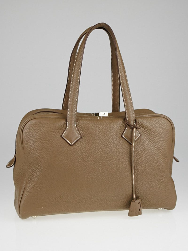 Hermes 35cm Etoupe Clemence Leather Victoria II Bag | Yoogi's Closet