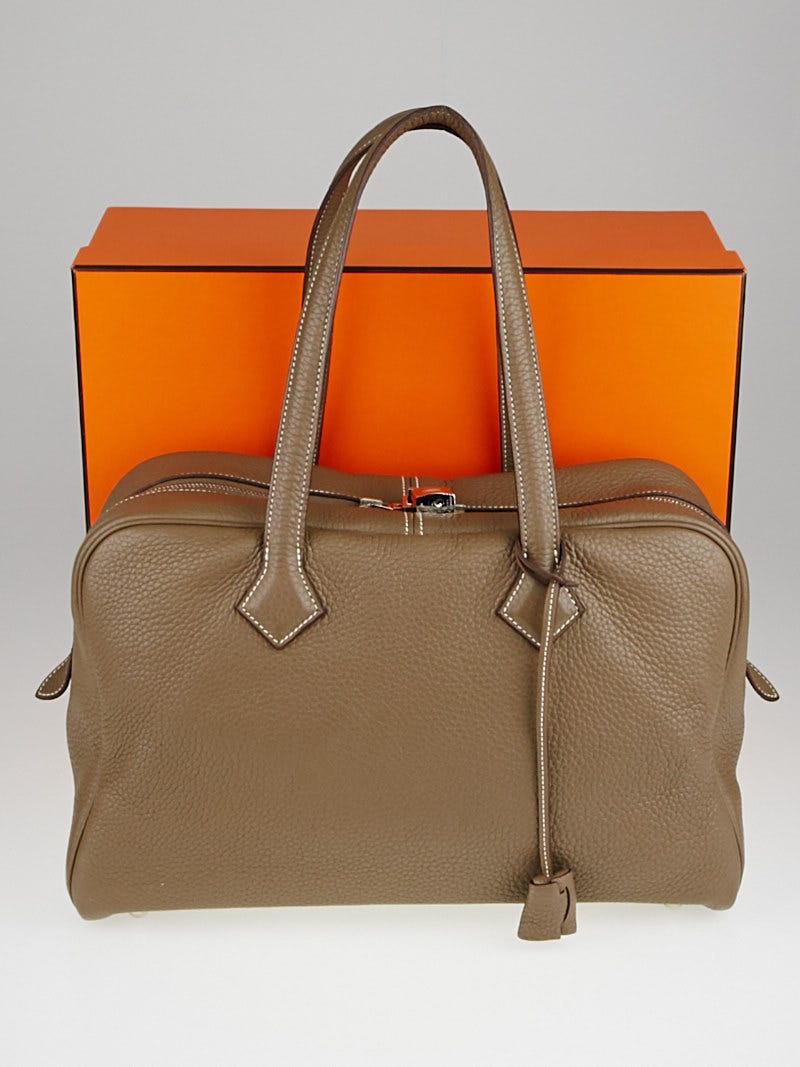 Hermes 35cm Etoupe Clemence Leather Victoria II Bag | Yoogi's Closet