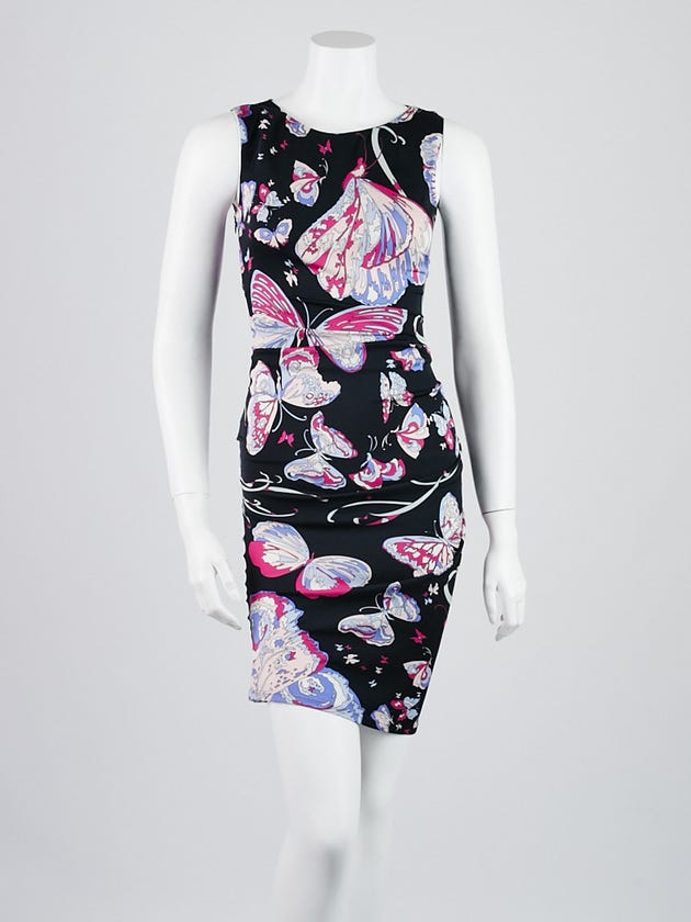 Emilio Pucci Black Butterfly Print Silk Blend Sleeveless Dress Size 4/38