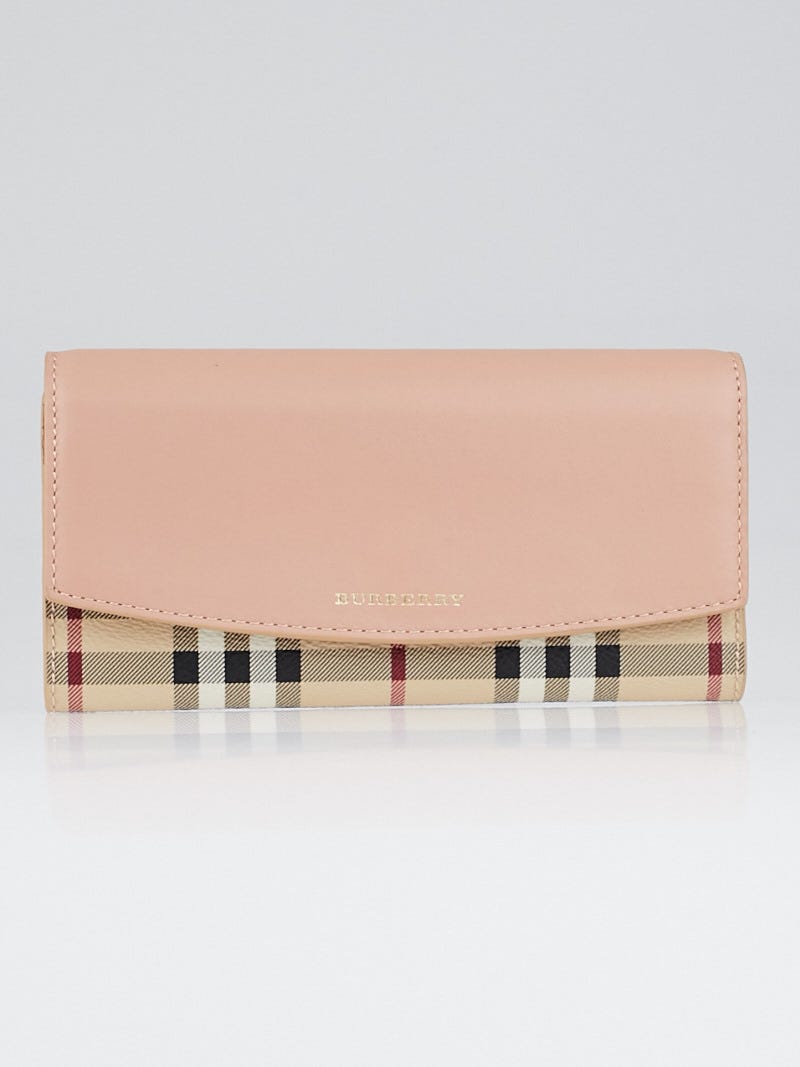 Burberry Porter Haymarket Check Coral Pink Leather Continental Wallet  3962718