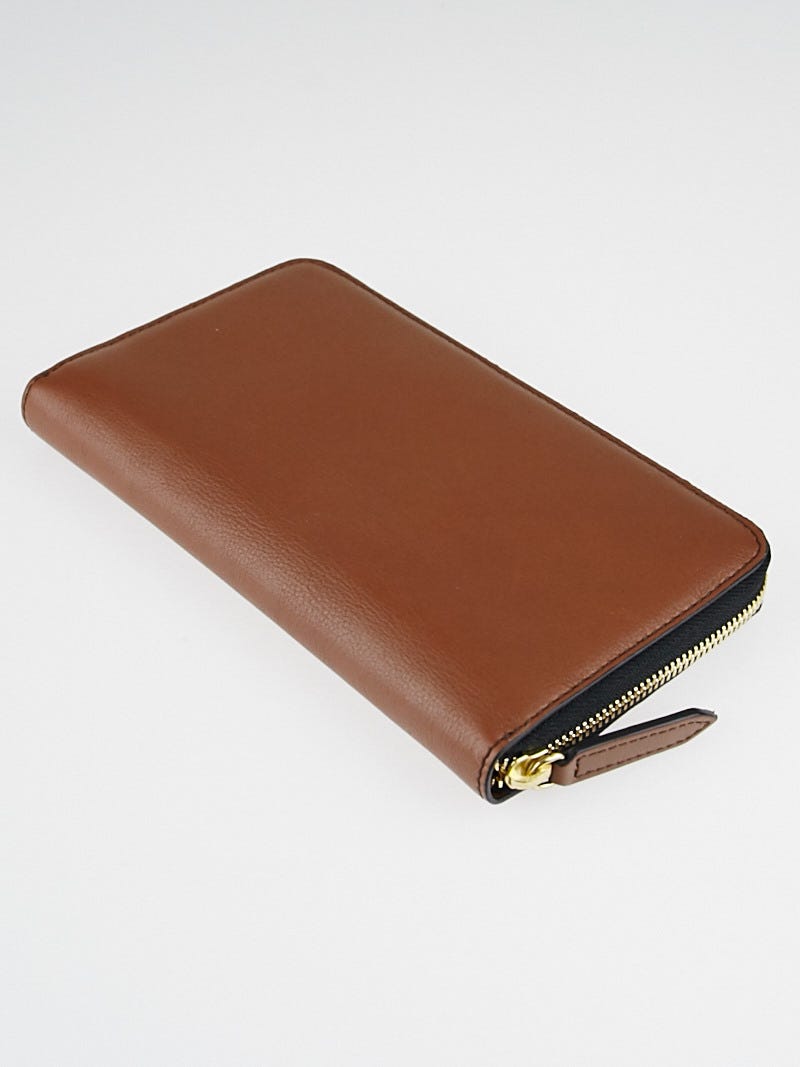Burberry Brown Textured Leather Zip Around Wallet | Yoogi's