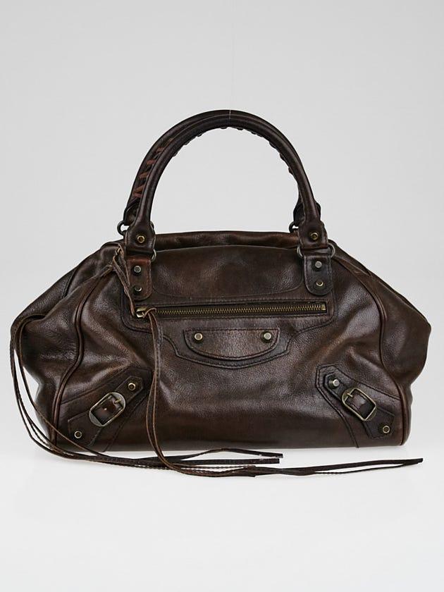 Balenciaga Dark Brown Leather Bowling PM Bag
