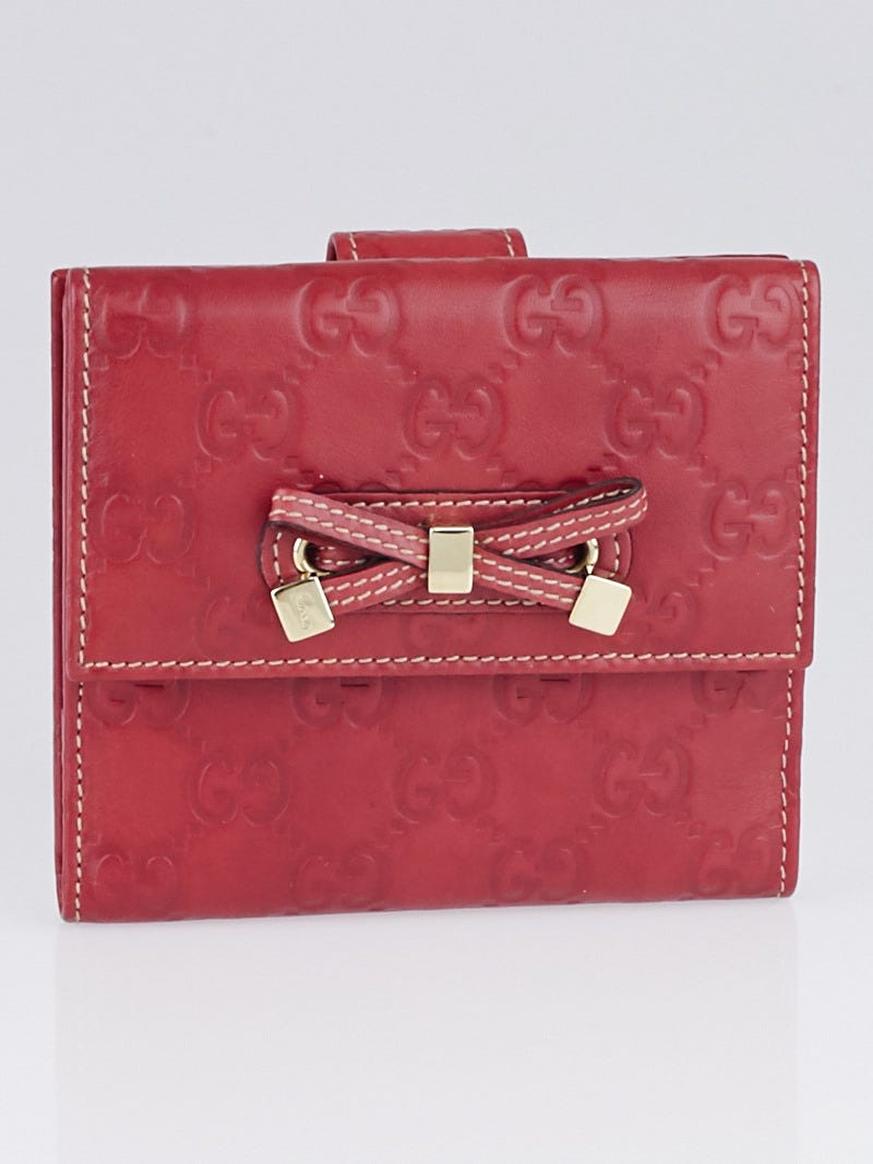 Gucci Red Guccissima Leather Compact Bow Wallet | Yoogi's Closet