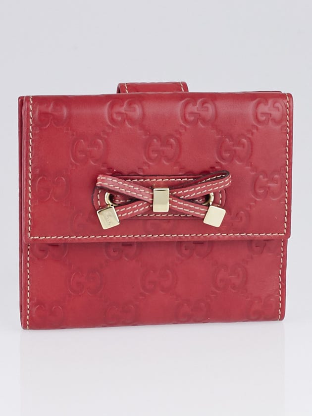 Gucci Red Guccissima Leather Compact Bow Wallet