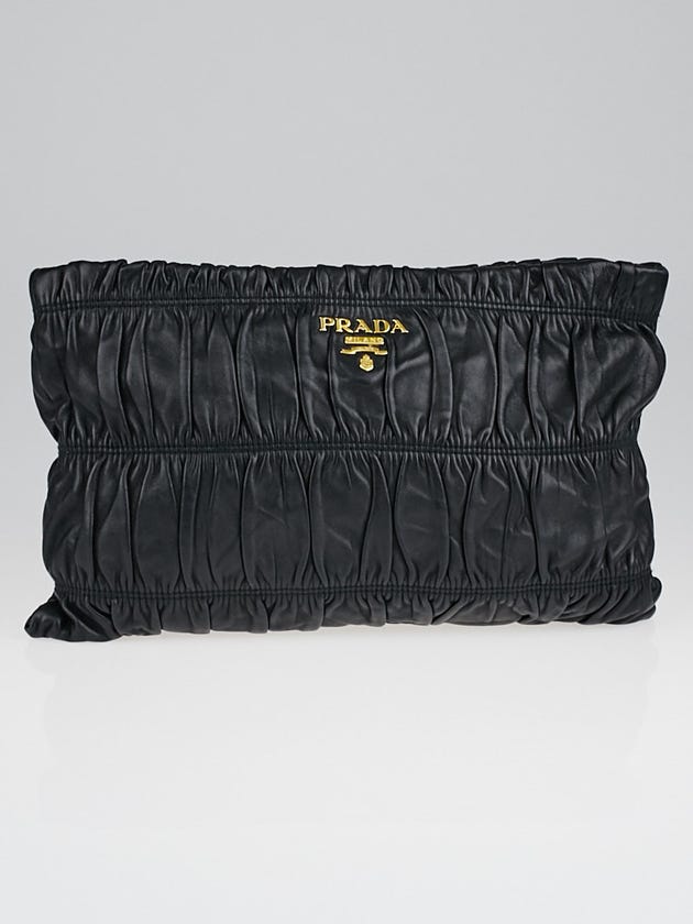 Prada Black Nappa Gaufre Leather Clutch Bag