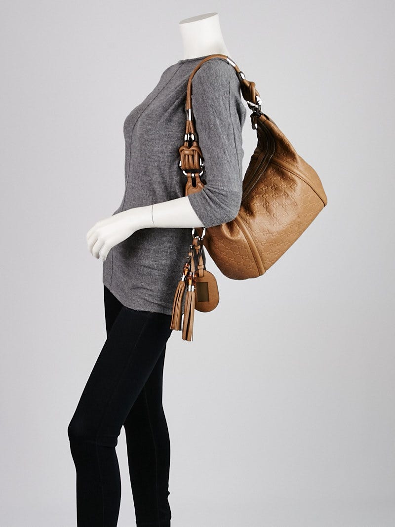 Gucci Tan Guccissima Leather Techno Horsebit Medium Hobo Bag