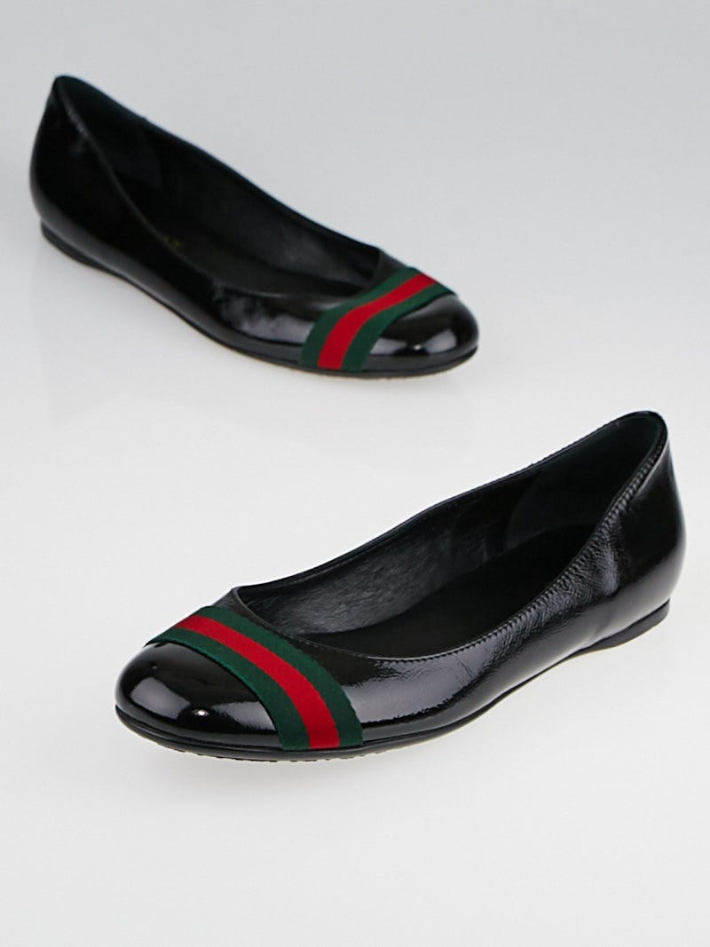 Gucci Black Patent Leather Vintage Web Ballet Flats Size 8.5