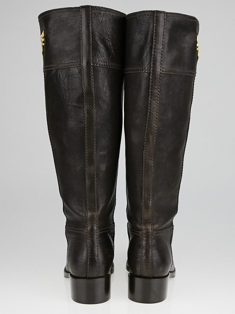 Prada Brown Leather Knee-High Flat Boots Size 6/36.5