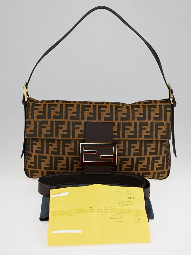 Fendi Tobacco Zucca Print Large Convertible Baguette Bag