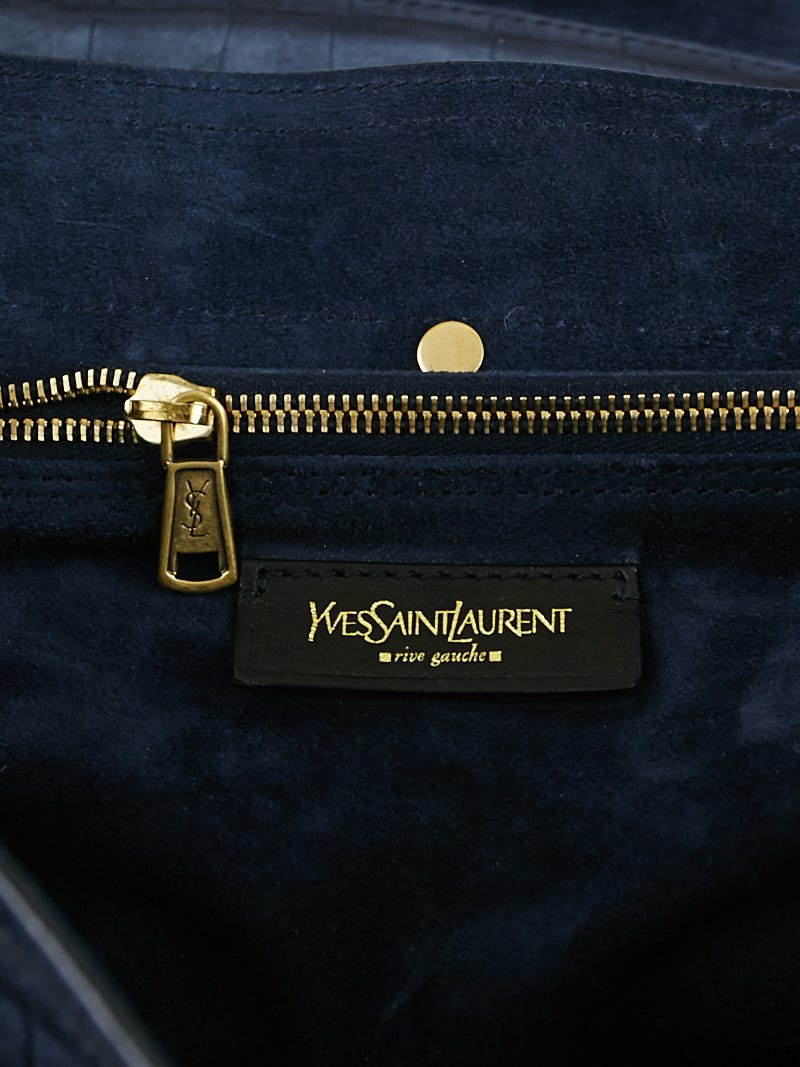 Yves Saint Laurent Navy Blue Croc Embossed Nubuck Leather