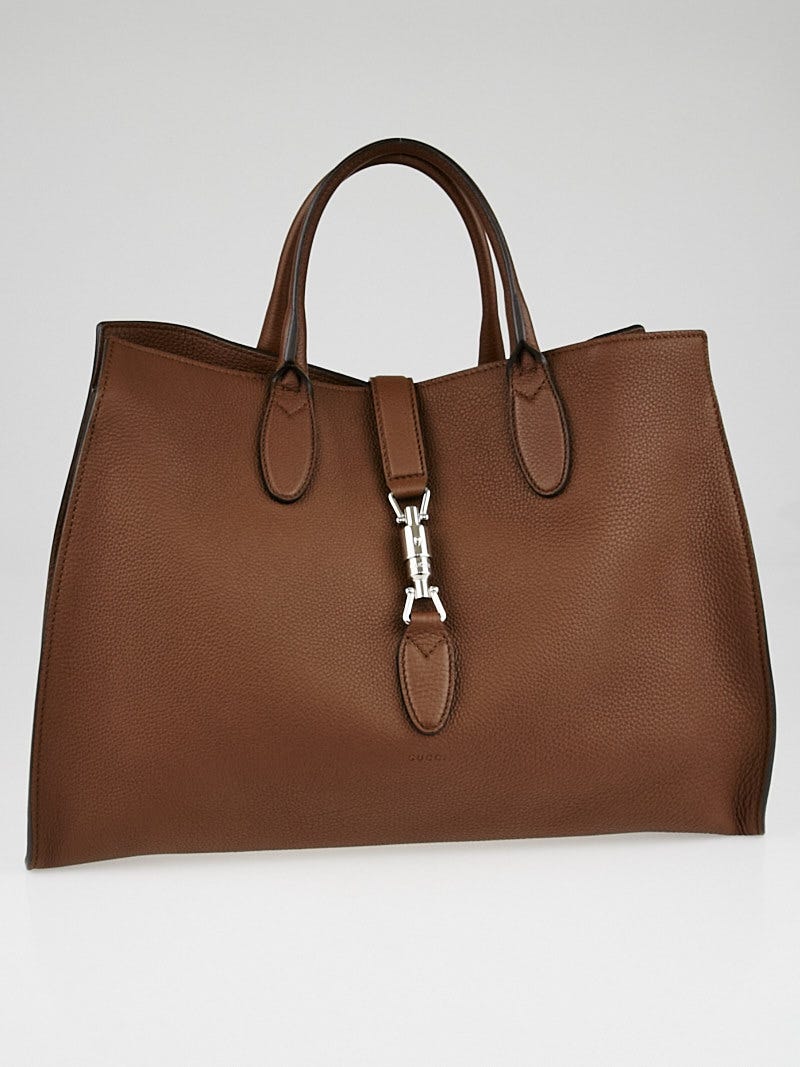 Gucci Brown Pebbled Leather Soft Jackie Large Top Handle Bag