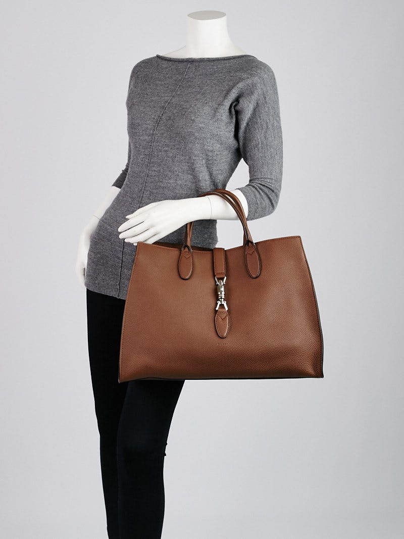 Gucci Brown Pebbled Leather Soft Jackie Large Top Handle Bag