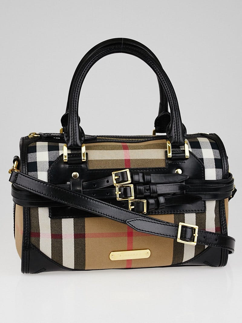 Burberry Black Leather Bridle House Check Canvas Chester Bowling