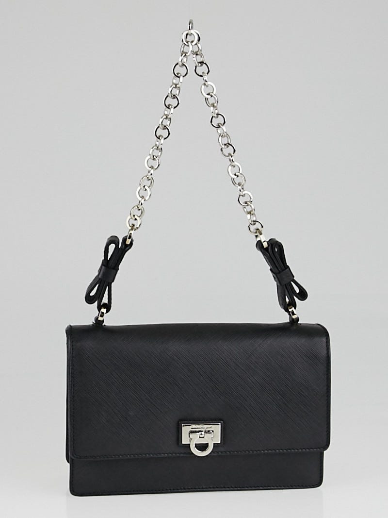 Salvatore Ferragamo Black Saffiano Leather Small Flap Bag Yoogi s Closet