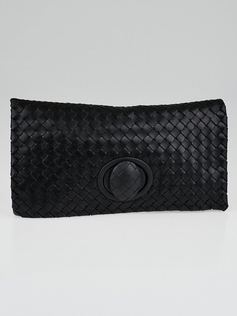 Bottega Veneta Black Intrecciato Woven Leather Turnlock