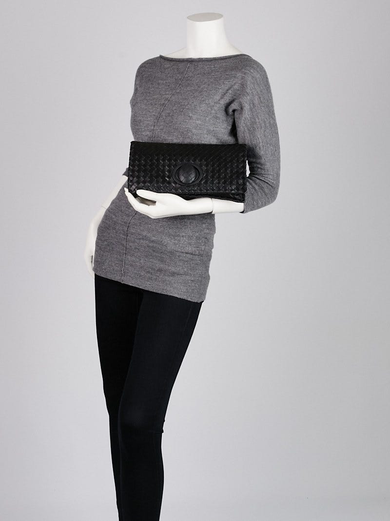 Bottega Veneta Black Intrecciato Woven Leather Turnlock